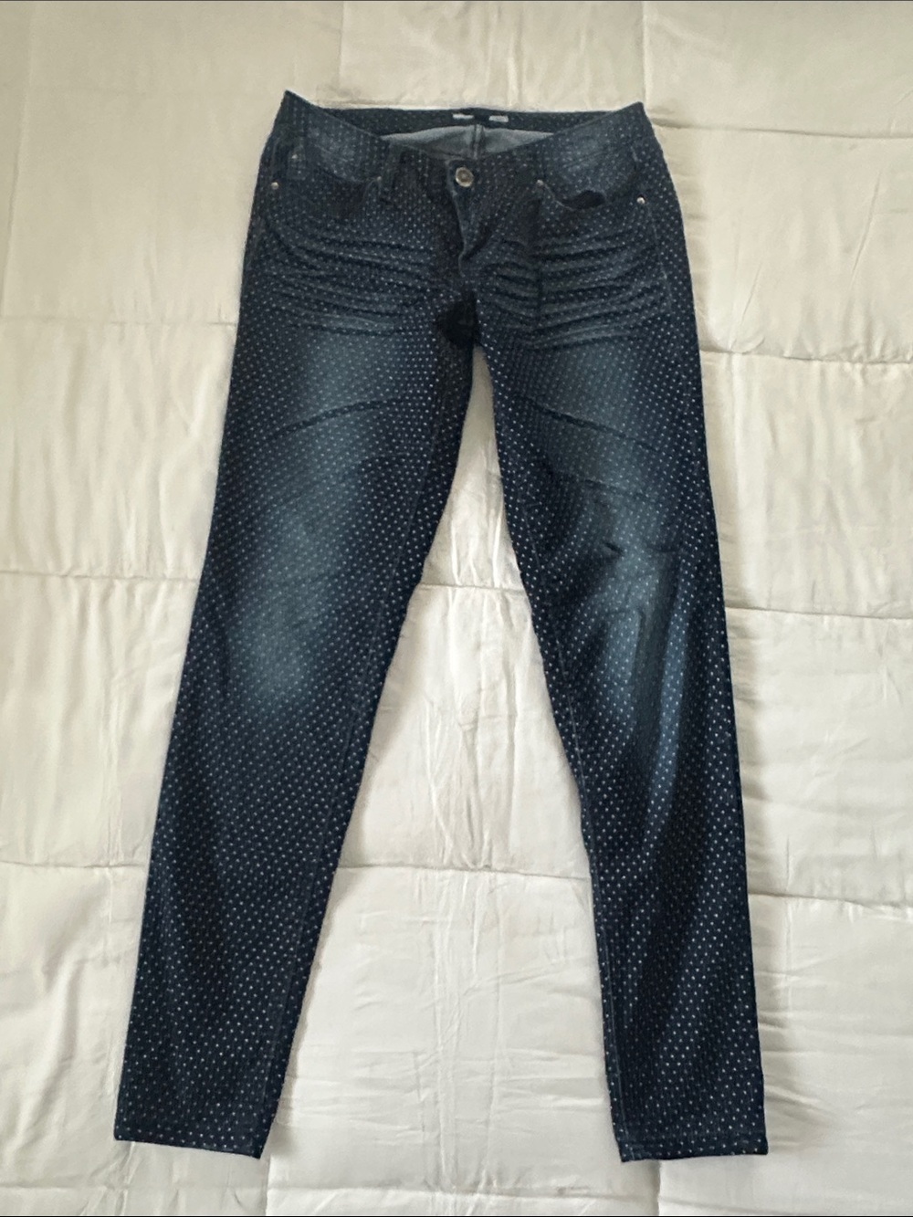 YMI Navy Skinny Jeans with White Polka Dots - Women